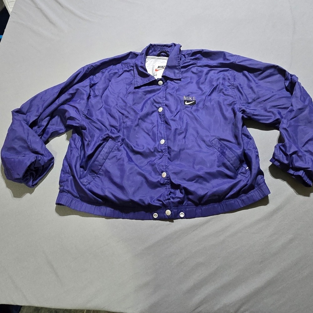 Nike Windbreaker Jacket Womens Medium Purple Vintage Snap Front Coaches Lined